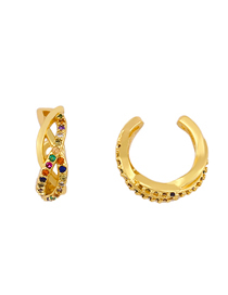 Fashion Golden Micro-set Color Zircon C-shaped Hollow Cross Pierced Ear Clips