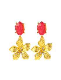 Fashion Red Floral Metal And Diamond Geometric Earrings