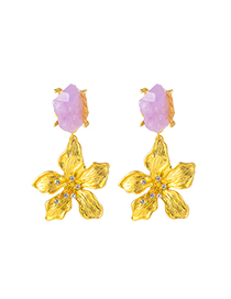 Fashion Purple Floral Metal And Diamond Geometric Earrings