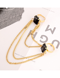 Fashion Black Geometric Pendant Ring With Chain Pendant And Diamonds