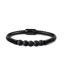 Fashion Volcanic 8mm Stainless Steel Magnetic Beaded Leather Bracelet