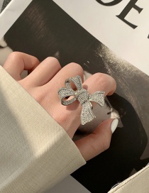 Fashion Silver Open-ended Ring With Diamond Bow