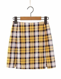Fashion Yellow Plaid Printed Split Skirt