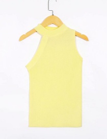 Fashion Yellow Sleeveless Asymmetric Knitted T-shirt