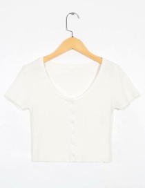 Fashion White Single-breasted Short Sleeve T-shirt