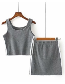 Fashion Dark Gray Contrast Stripe Shirt & Dress Set Of 5