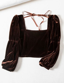 Fashion Brown Square-collar Stretch Cropped Umbilical Lace Shirt