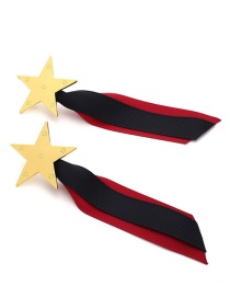 Fashion Black + Red Alloy Carved Pentagram Contrast Ribbon Web Fringe Earrings