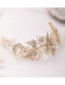Fashion Golden Flower Crystal Beaded Headband With Diamonds