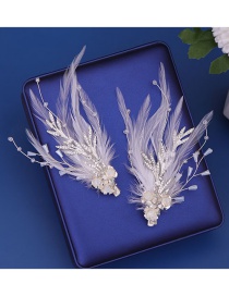 Fashion White Pearl Hair Clip With Feather Trim