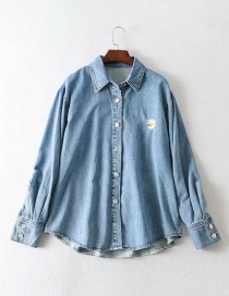 Fashion Blue Little Daisy Embroidered Washed Denim Jacket