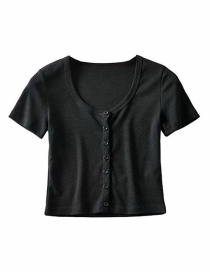 Fashion Black Threaded Single-breasted T-shirt Cardigan