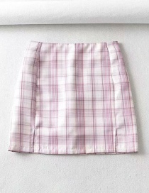 Fashion Pink Plaid Plaid Printed Split Skirt