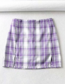 Fashion Purple Plaid Plaid Printed Split Skirt