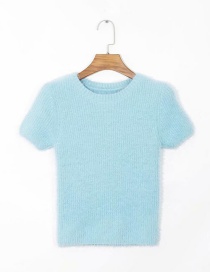 Fashion Blue Furry Stitch Knitted Sweater