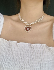 Fashion Red Weaving Pearl Love Necklace