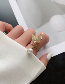 Fashion Butterfly-pearl Gold Butterfly Ring