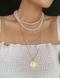 Fashion Golden Round-shaped Portrait Pearl Stack Necklace