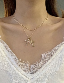 Fashion Golden Cross Necklace With Diamonds