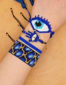 Fashion Suit Blue Eye Crystal Tassel Rice Bead Braided Leopard Bracelet