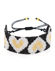 Fashion Black Rice Bead Woven Love Stud Pentagram Bracelet