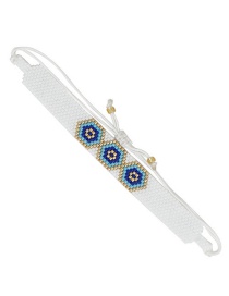Fashion White Rice Bead Braided Stud And Diamond Hexagon Bracelet