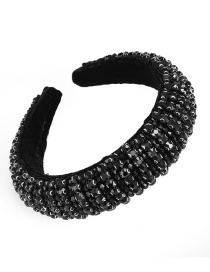 Fashion Black Diamond-set Beaded Corduroy Wide Version Thickened Sponge Hair Band