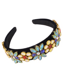Fashion Color Corduroy Wide Headband With Diamond Flowers