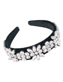 Fashion White Corduroy Wide Headband With Diamond Flowers