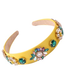 Fashion Yellow Alloy Diamond Flower Headband