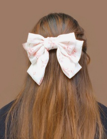 Fashion White Fabric Flower Print Bow Hair Clip