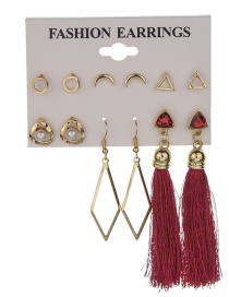Fashion Golden Geometric Tassel Earring Set With Alloy Diamonds