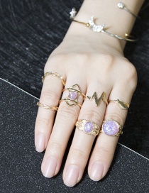 Fashion Golden Alloy Geometric Letter Diamond Ring Set