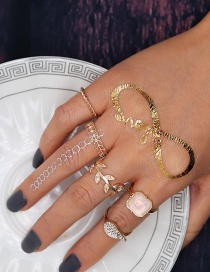 Fashion Golden Alloy Geometric Letter Diamond Ring Set