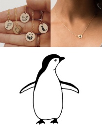 Fashion Golden-penguin Geometric Round Stainless Steel Carved Animal Necklace 9mm