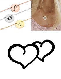 Fashion Steel Color Titanium Steel Stainless Steel Carved Double Love Double Hole Round Necklace 15mm