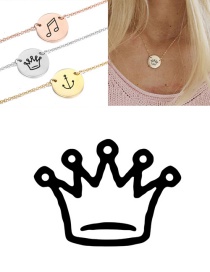 Fashion Steel Color Titanium Steel Stainless Steel Carved Crown Double Hole Round Necklace 15mm