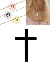 Fashion Steel Color Titanium Steel Stainless Steel Carved Cross Double Hole Round Necklace 15mm