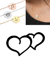 Fashion Steel Color Titanium Steel Stainless Steel Carved Double Love Double Hole Round Necklace 9mm