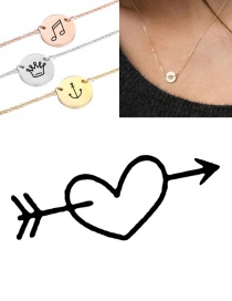 Fashion Golden Titanium Steel Stainless Steel Engraved Arrow Double Heart Round Necklace 9mm