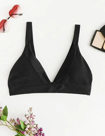 Fashion Black Top V-neck Stitching Solid Color Swimsuit Top