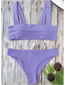 Fashion Purple Tank Top Pleated Solid Split Swimsuit