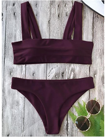 Fashion Red Wine Tank Top Pleated Solid Split Swimsuit