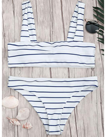 Fashion Black And White Stripes Striped Printed Tank Top Pleated Split Swimsuit