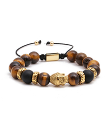 Fashion Golden Tiger Eye Stone Stainless Steel Woven Adjustable Buddha Head Bracelet