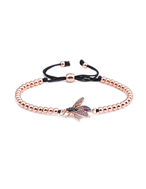 Fashion Rose Gold Bee Micro Inlaid Zircon Woven Adjustable 4mm Stainless Steel Bead Bracelet