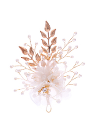 Fashion Golden Artificial Silk Yarn Pearl Leaf Hair Clip