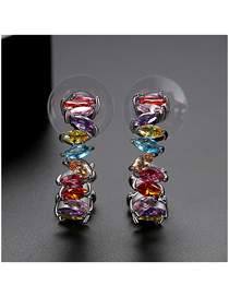 Fashion Platinum Cubic Zirconia Geometric Hollow Contrast Color Stud Earrings