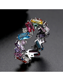 Fashion Color 6 # Rhodium-plated Diamonds Irregular Contrast Ring