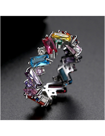Fashion Color 7 # Rhodium-plated Diamonds Irregular Contrast Ring